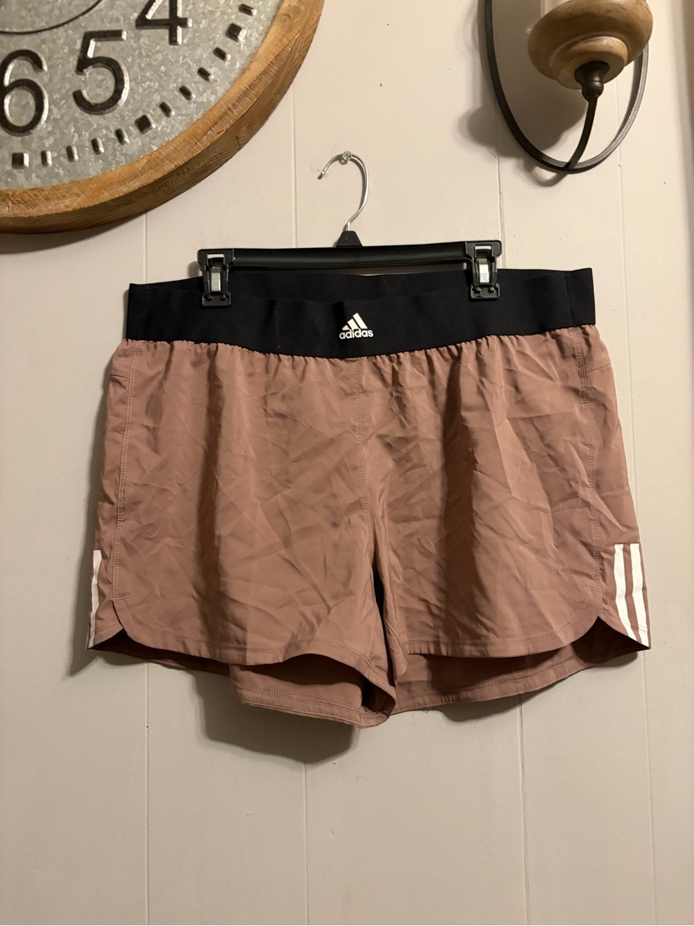 adidas Women’s Dusty Rose Athletic Shorts with Black Waistband